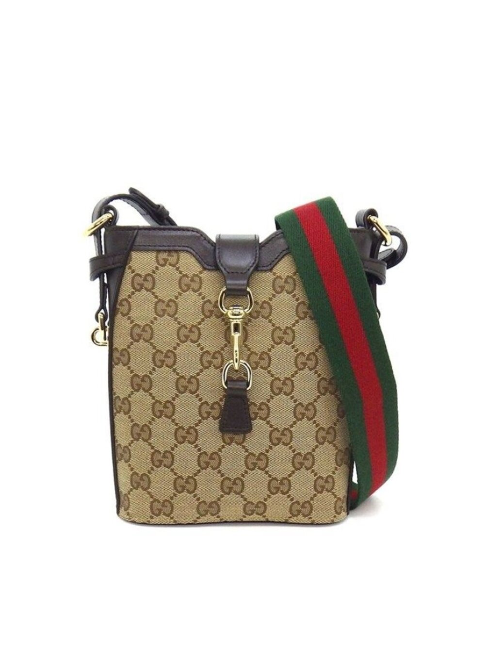 Gucci Shoulder Bag Mini Bucket Small Beige Ebony Original GG Canvas Leather Gold